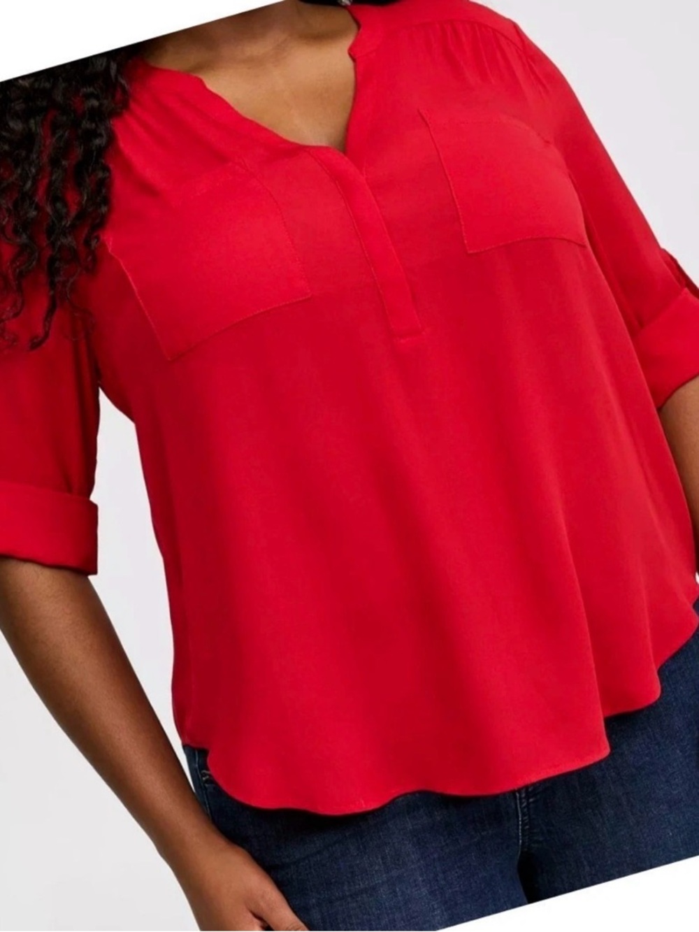 Women's Red V-Neck Blouse - Classic Pull-On Top